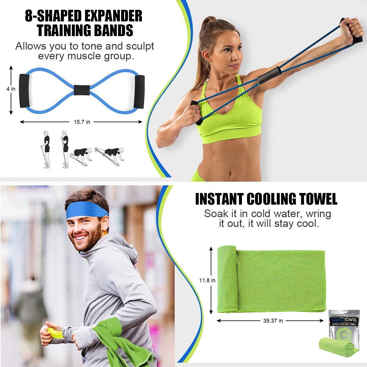 TAIMASI 23PCS Resistance Bands Set Workout Bands, 5 Stackable Exercise Bands with Handles, 5 Resistance Loop Bands, Jump Rope, Figure 8 Resistance Band, Headband, Cooling Towel : Sports & Outdoors
