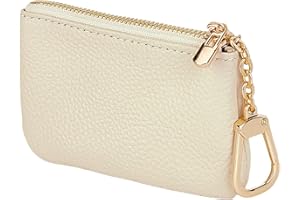 LARENNT Full Grain Leather Coin Purse with Key Chain - Mini Change Purse Coin Pouch Card Holder Keychain Wallet for Women and