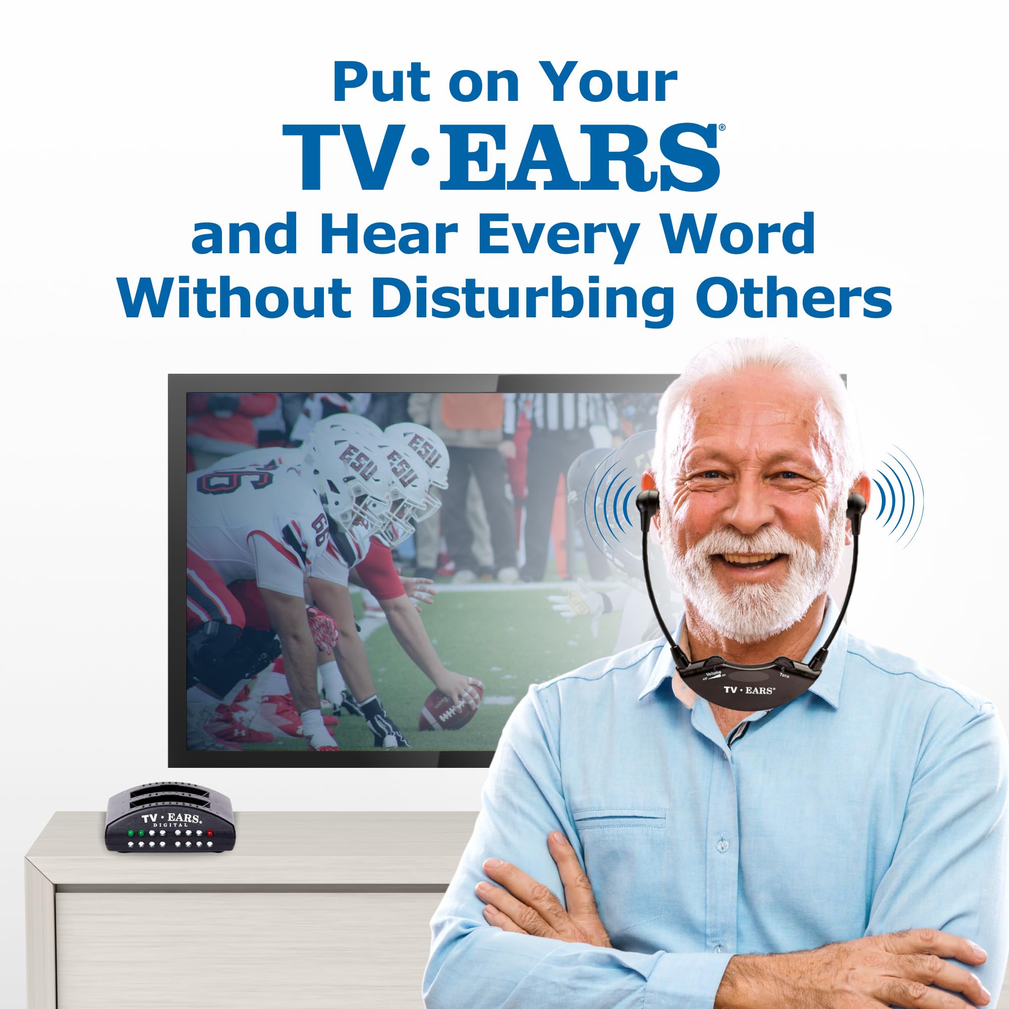 TV Ears Digital Wireless Headset System for Seniors – Personal Volume Control, TV Hearing Device, No Audio Delay, Plug-N-Play, Works with Most TV Brands, Ideal for Hearing Impaired – Model 11741