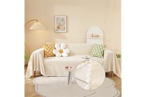 HANDONTIME Beige Sofa Covers Couch Covers for 3 Cushion Couch Sofa Cute Couch Cushion Covers Pet Couch Protector Thick Chenille Couch Cover Loveseat Cover Multi-Functional Throw Cover, 71" X118"