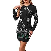 SunnyMelody Womens Ugly Christmas Sweater Dress Winter 2025 Reindeer Snowflake Knit Crew Neck Long Sleeve Midi Dresses