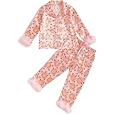 Kuriozud Toddler Girl Halloween Pajamas Pumpkin Silk Satin Sleepwear Little Girls Bow Pjs Baby 2Pcs Halloween Pajama Set