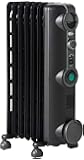 DeLonghi Oil-Filled Radiator Space Heater, Quiet 1500W, Adjustable Thermostat, 3 Heat Settings, Energy Saving, Safety Features, Nice for Home with Pets/Kids, Black, Comfort Temp KH390715CB