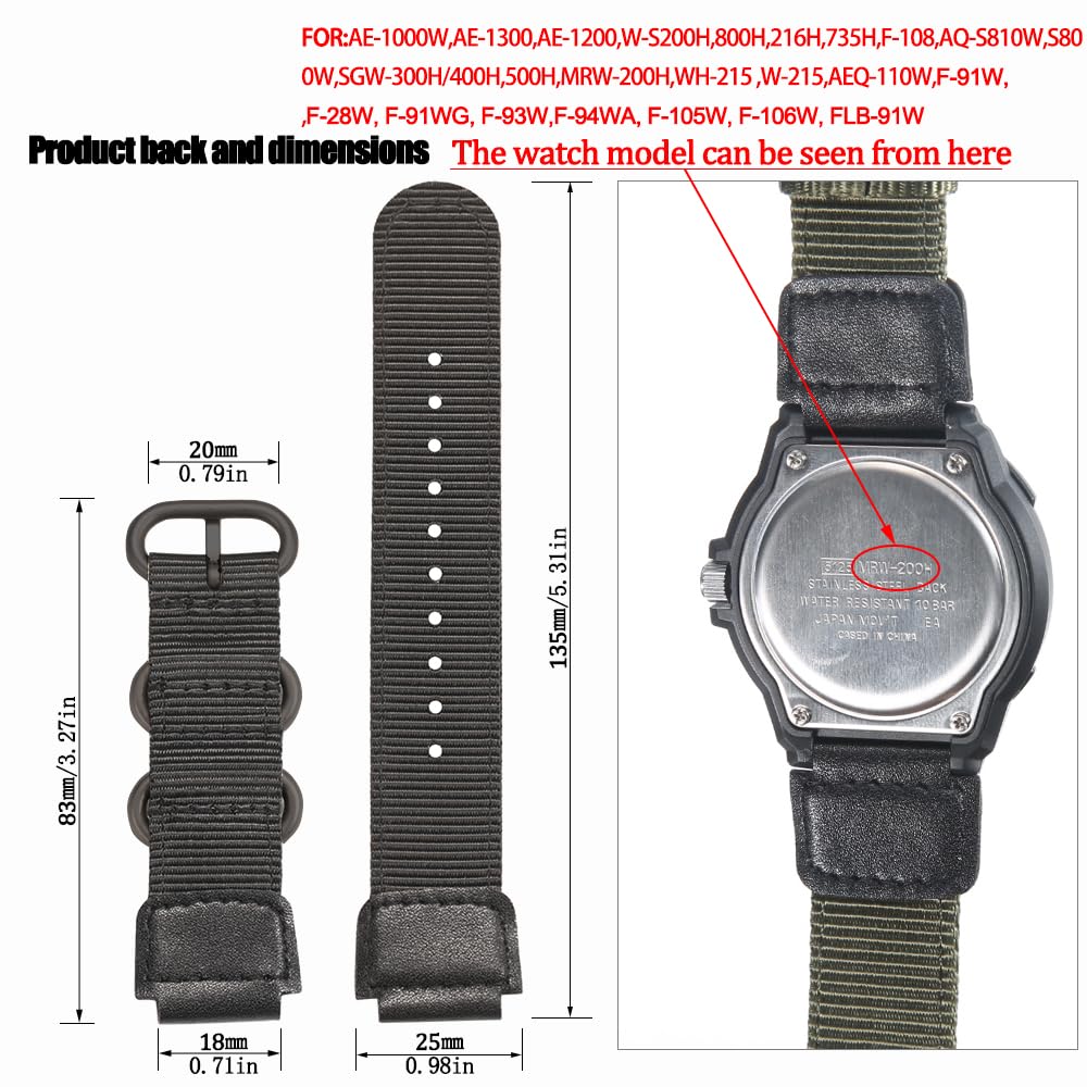 MCXGL A158WA Nylon Watch Strap Compatible with Casio F108WH A168WA-1 AE1200WH W800HG AE1500WH W218H MRW200H W735H AE-1300WH AE1000W WS1600H Replacement Watch band 18mm Leather Bracelet