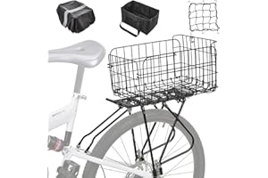 Fitense Rear Bike Rack with Basket- Bicycle Cargo Rack with Waterproof Cover, Liner and Cargo Net, Bike Storage Basket for 26" - 29" and 700c Bikes
