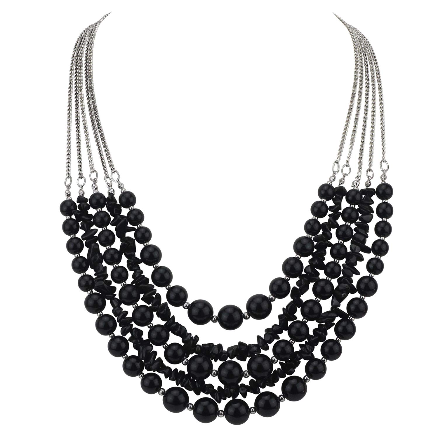 Bocar Long Statement Vintage 5 Layer Stone Acrylic Beads Necklace Women (NK-10551-Black)