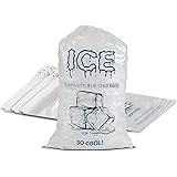 Party Bargains 8LB Plastic Ice Bags with Drawstring - [50 Bags] Durable Heavy-duty Ice-bag Storage. 11 x 19 Inch