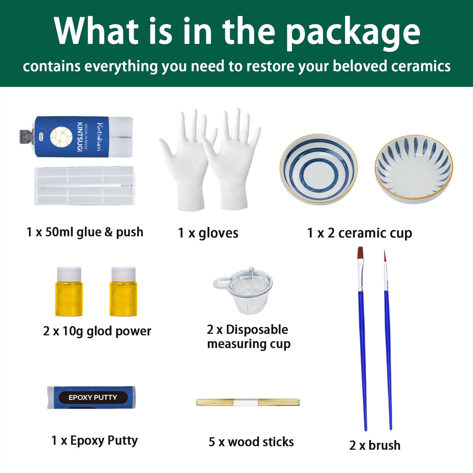 Zdspoxy Kintsugi Repair Kit Gold, Japanese Kintsugi Kit to Improve Your Ceramic, Repair Your Meaningful Pottery with Gold Powder Glue, Perfect for Beginners Restoring Meaningful Gifts