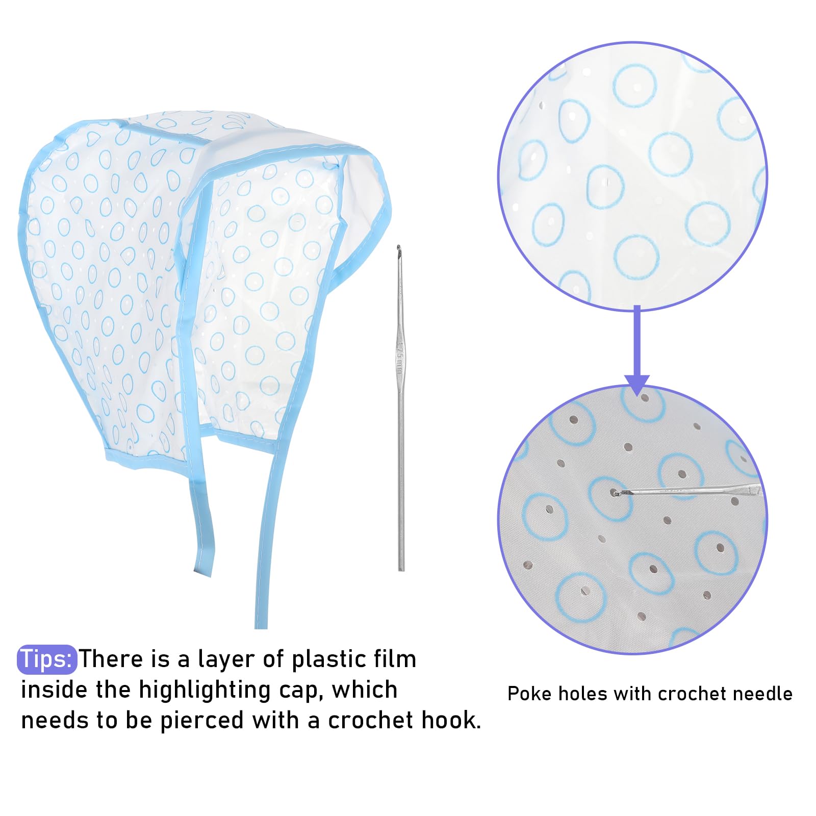 Bewudy 3 Pcs Hair Highlighting Caps, Highlighting Kit, Highlight Cap with Hooks, Highlight Hair Coloring Frosting Dye Kit for Salon Hair Dyeing Hairdressing