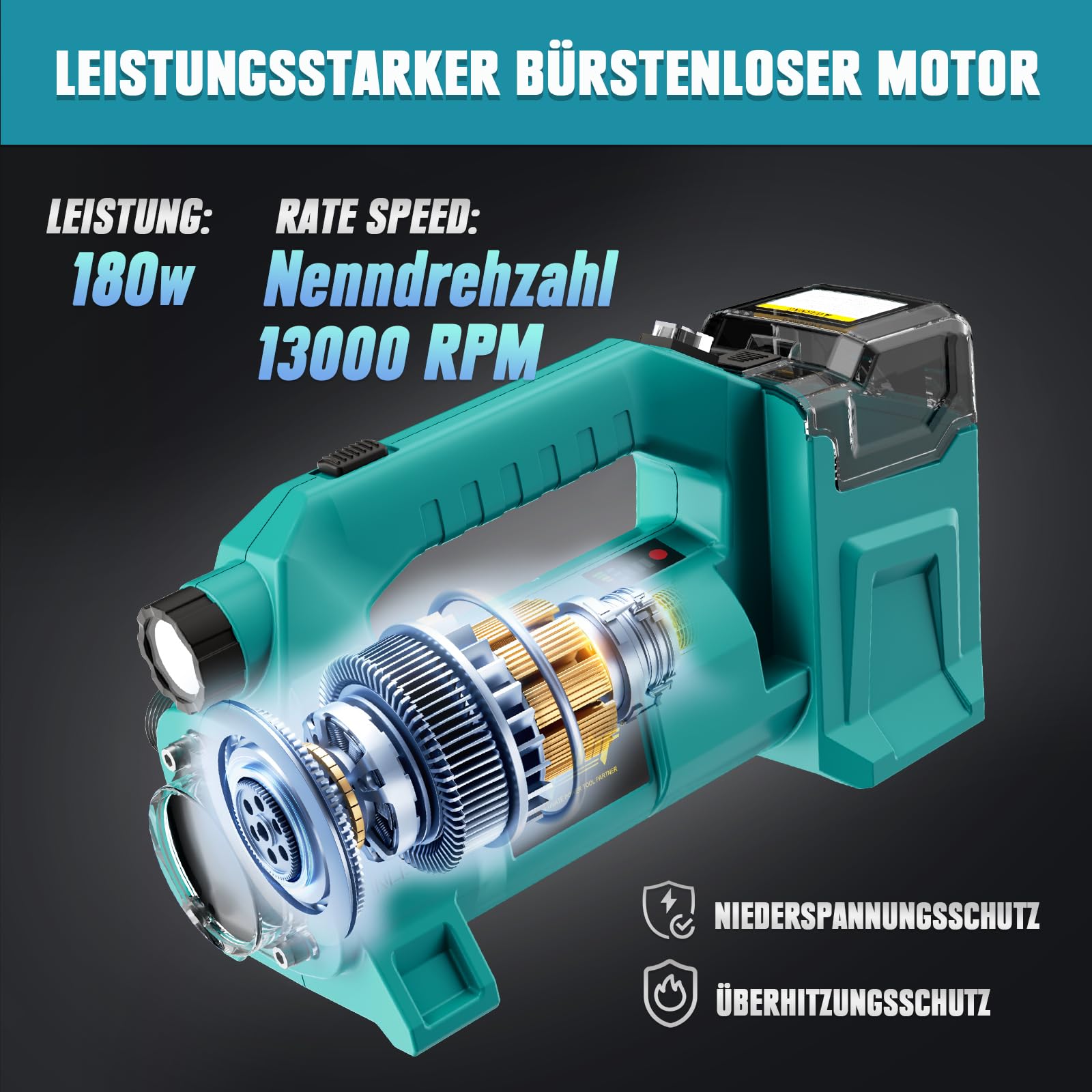 Mellif Akku Wasserpumpe für Makita Akku 18V, Gartenpumpe mit Akku 4000 mAh,Bürstenlos Motor,Fördermenge 1895 L/h,Förderhöhe 18 m,LED Licht für Garten (inkl. MELLIF 2 Akku 2.0 Ah + 1 Ladegerät 2.0Ah) 3