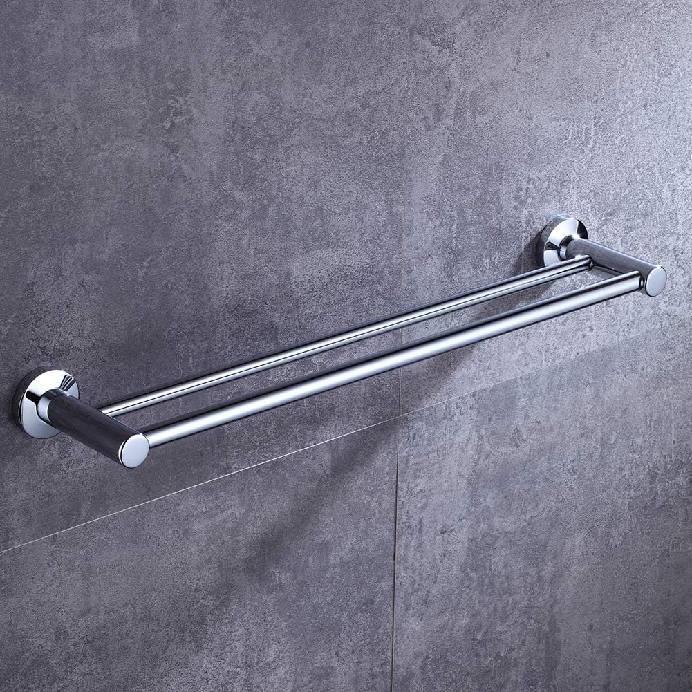 BOOKARROW Double Towel Rails 600mm/ 24 inch Chrome Screw Wall Mounted Dual Rod Towel Shelf Bar or Rack Round in Bathroom or Kitchen B38913-60CM - Image 4