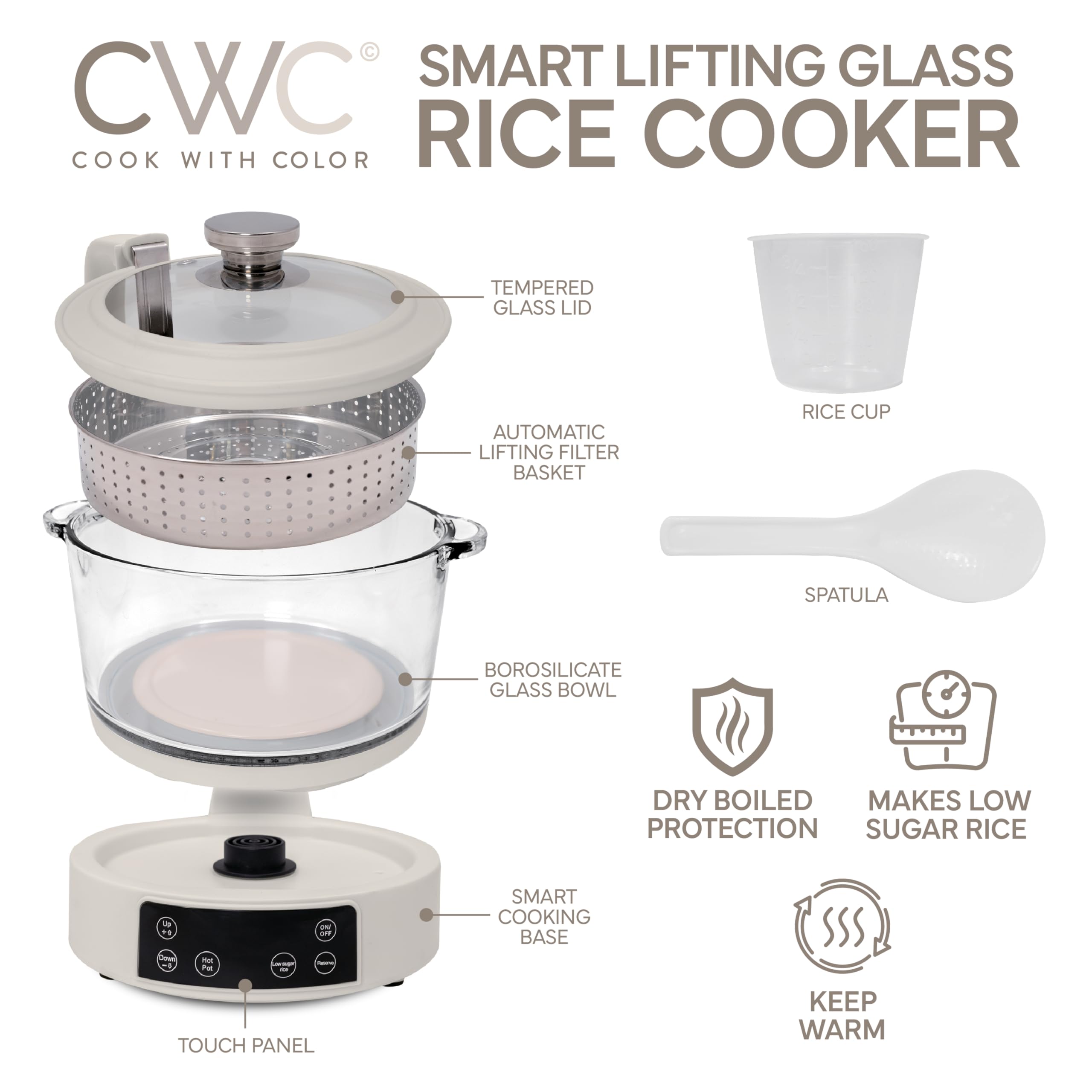 Hot Rice Filter Mua COOK WITH COLOR 3L Glass Low Carb Rice Cooker - Makes 6 Cups Cooked ...