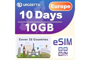 ＵＲＯＺＥＴＴＡ Europe eSIM 10 Days 10GB for 30+ European Countries | 1GB Daily High-Speed 4G LTE + Unlimited Network at Reduced Speed | Easy Activation | Hotspot Allowed | Prepaid eSIM for Travel, Business, etc.