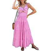 luvamia Long Flowy Dresses for Women Tiered Cut Out Midi Dress Self Tied Spaghetti Strap Summer Vacation Dinner Outfit