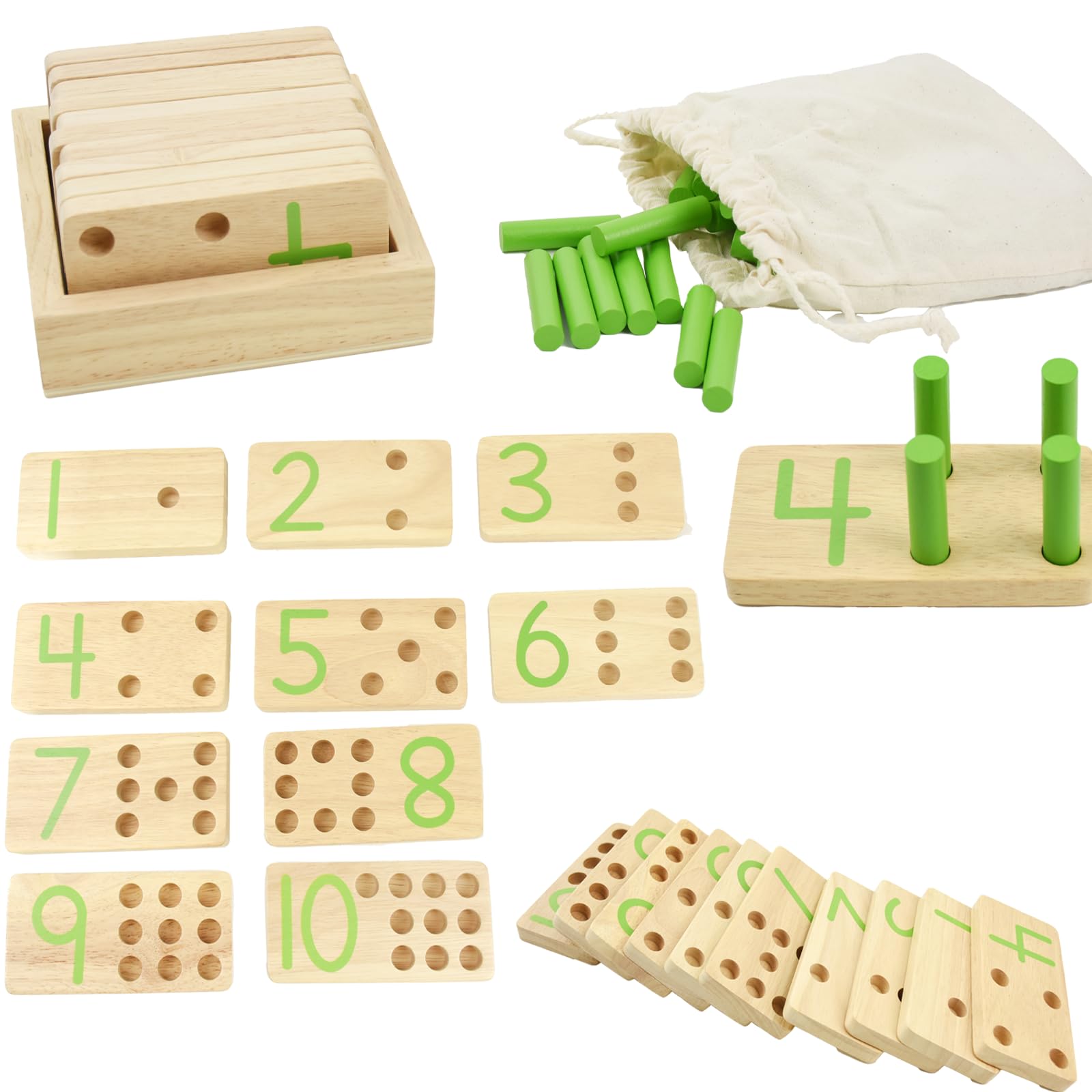 Coriver Montessori Counting Toys, Wooden Counting Sticks, Number Maths Games with Storage Bag, Number Blocks Toy for Kids, Educational Wooden Toys for Girls Boys