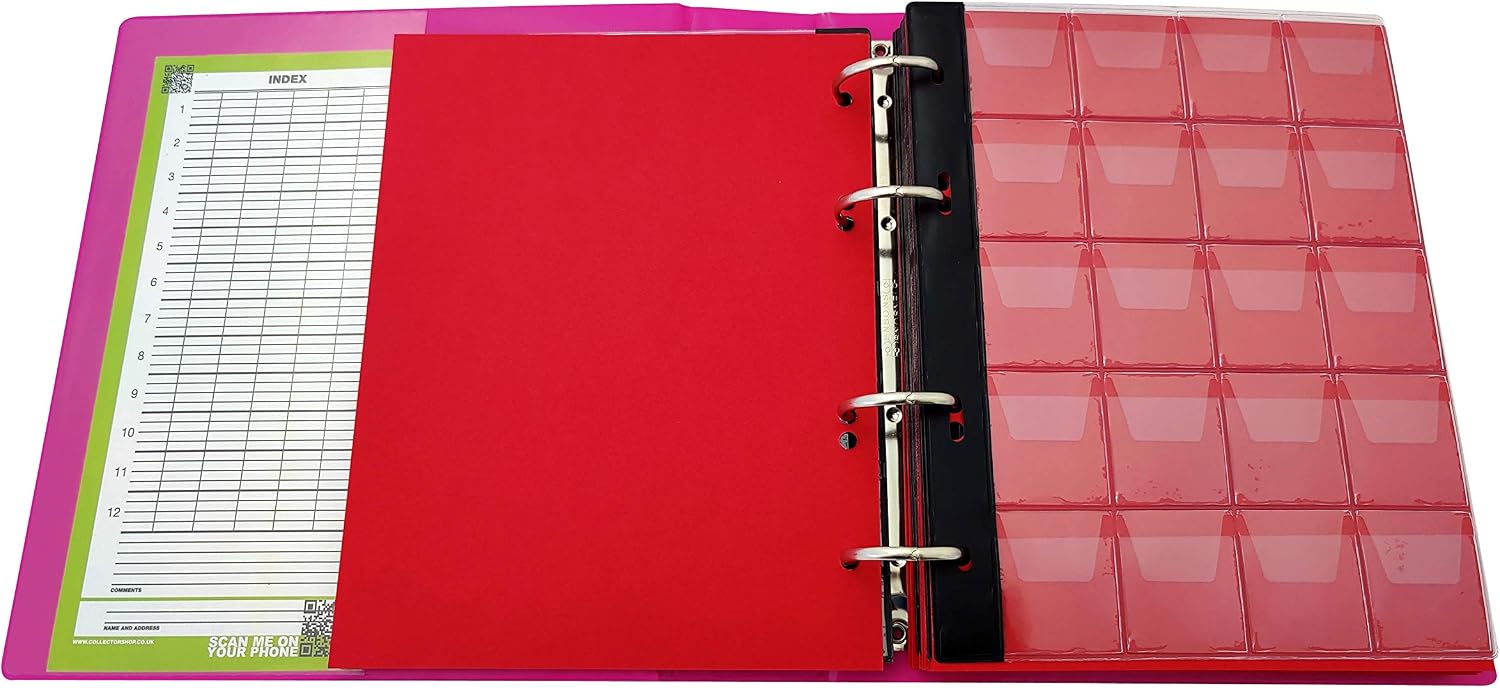 COLLECTOR Coin Album for Mix sizes coins from small till large coin - with pages and red dividers + index (Album for 221 coins, PASTEL PINK) - Image 5
