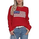 Allifewithu Women's American Flag Pullover Sweaters Long Sleeve Crew Neck Summer Ligthweight Sweater Apricot Medium