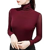 Women's Soft Long Sleeve High Neck Sheer Mesh Tops Pullover Baselayer Fitted Undershirts Lightweight Slim Trendy Shirts