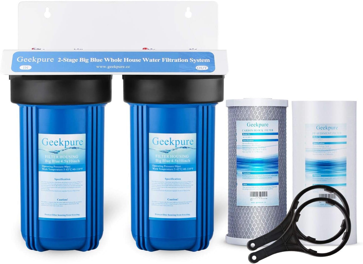 Geekpure 2 Stage Whole House Water Filter System w/ 10Inch Big Blue
