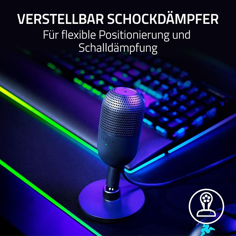 Seiren V3 Mini - Ultrakompaktes USB-Mikrofon (14mm Supernieren Kondensatormikrofon, Tap-to-Mute-Sensor mit LED-Anzeige, integrierter Stoßdämpfer, Plug-and-Play Design) Schwarz