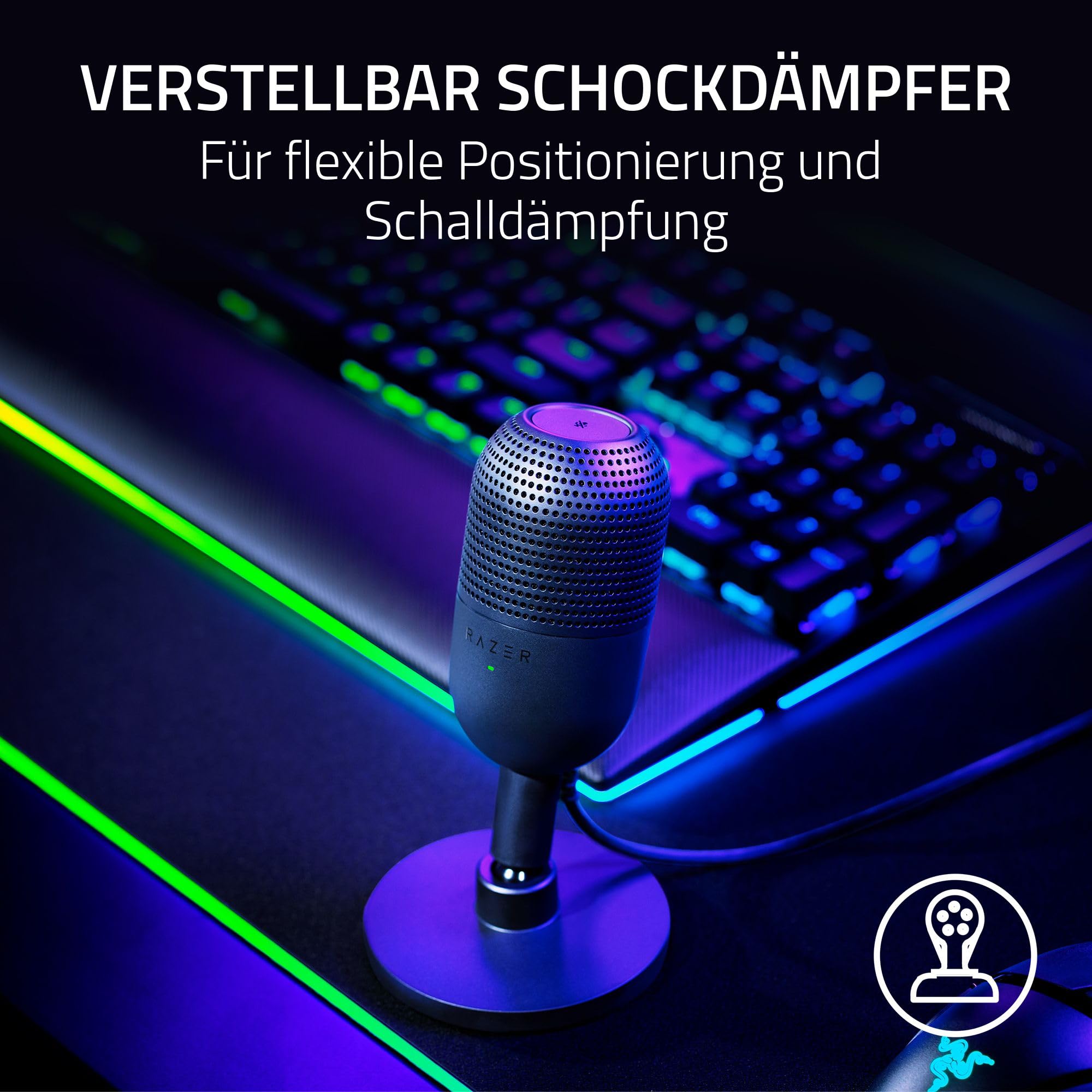 Razer Seiren V3 Mini - Ultrakompaktes USB-Mikrofon (14mm Supernieren Kondensatormikrofon, Tap-to-Mute-Sensor mit LED-Anzeige, integrierter Stoßdämpfer, Plug-and-Play Design) Schwarz 5