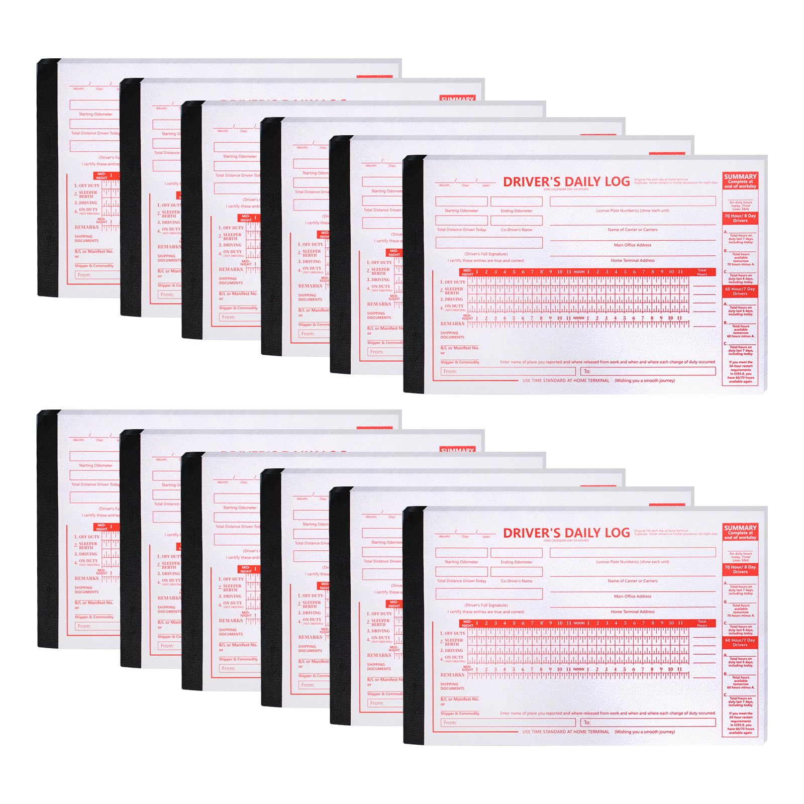 Photo 1 of 12 Pack Driver Daily Log Book 8.5" x 5.5" Daily Pre-Trip Checklist Driver's Log Book 2 Ply with Carbon Log Book with Vehicle Inspection Report and Simplified Recap for Truck Drivers Supplies