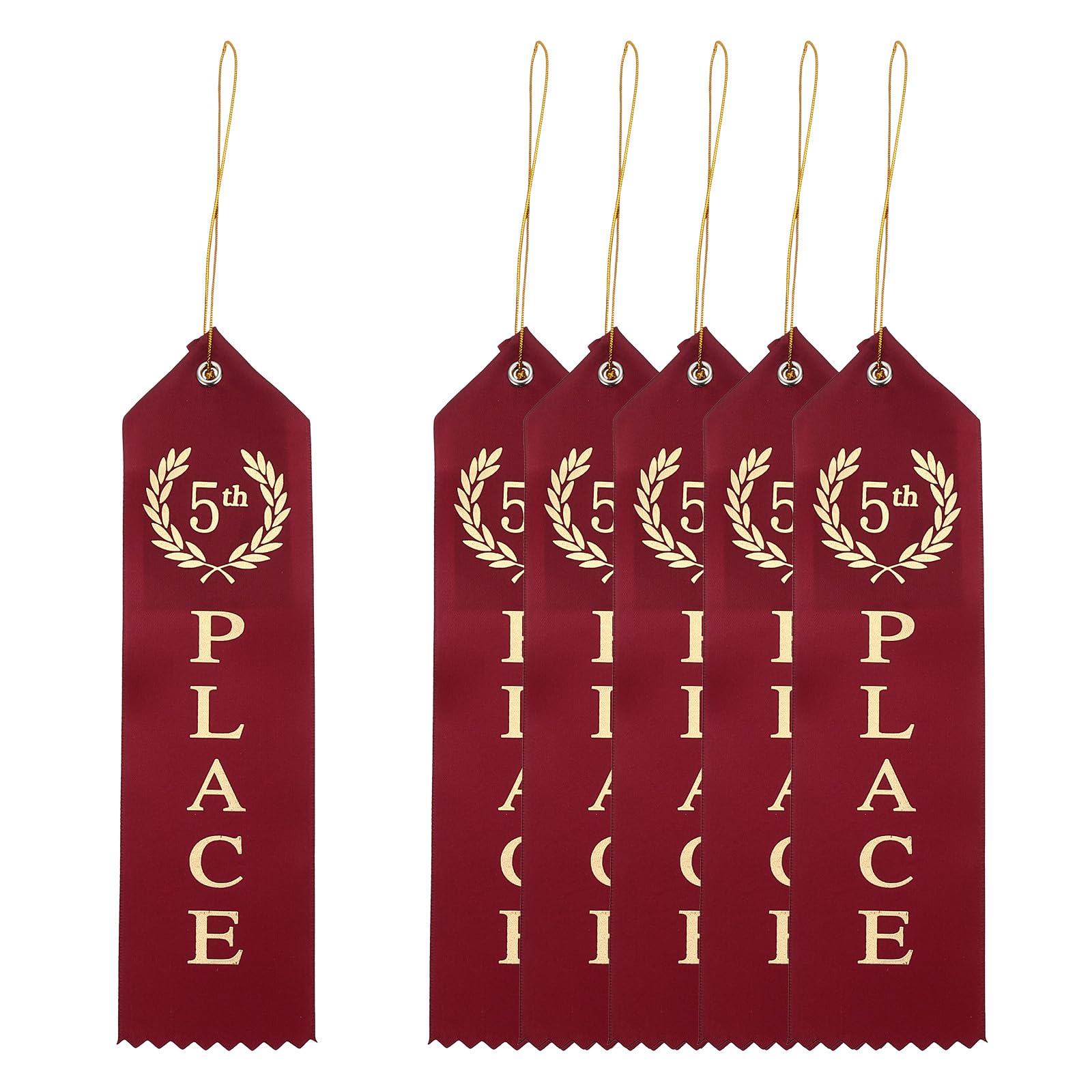 PATIKIL Award Ribbons, 6 Pcs 5th Winner Ribbons with Even Card and Rope Achievement Ribbons for Competition Sport Even, Red