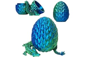 BLFMT 3D Printed Dragon Egg,Surprise Easter Basket Essentials with 12" Flexible Crystal Dragon Inside,Executive Desk Toys,Easter Basket Stuffers (Blue&Green-Dragon Egg)