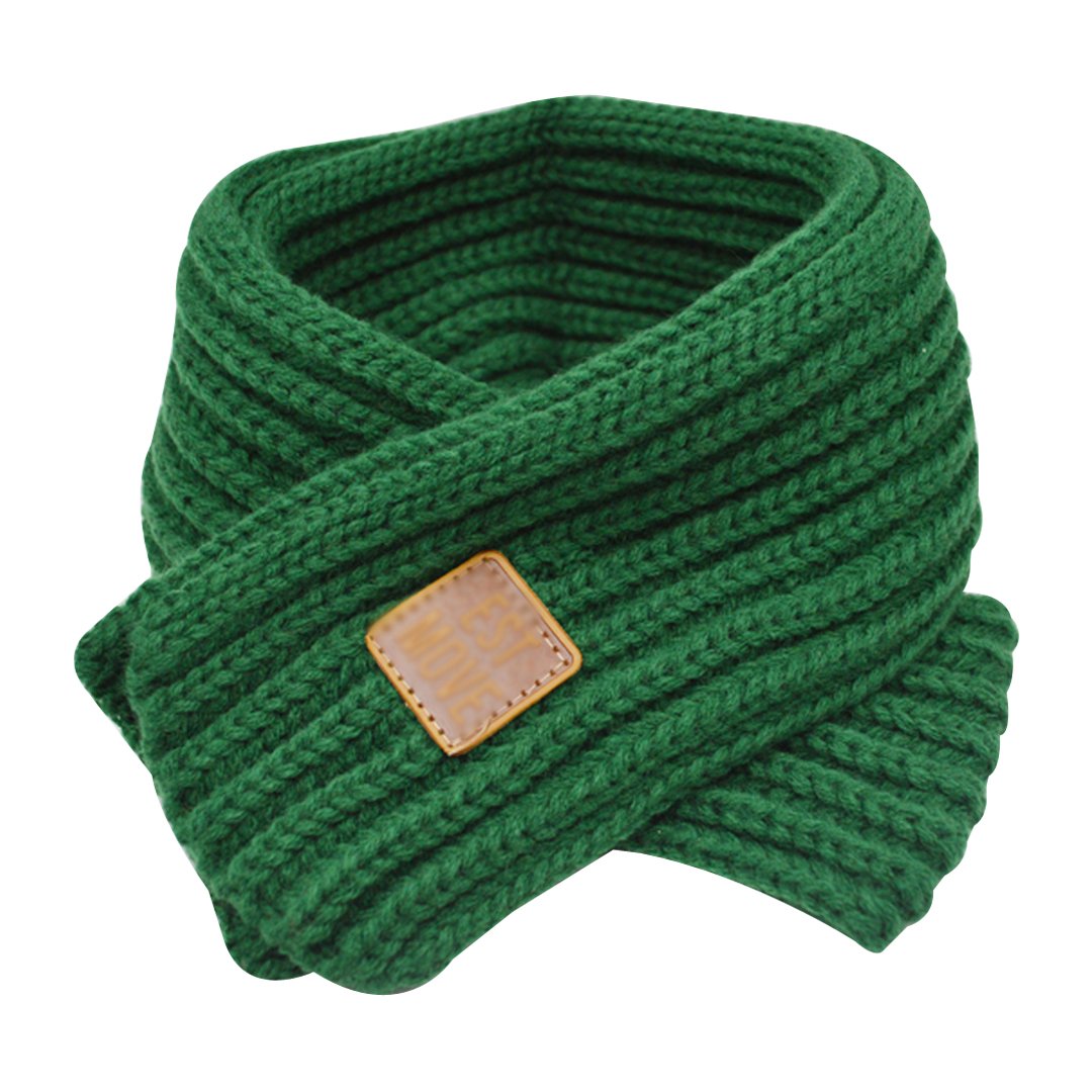 LA HAUTE Boy's Neck Warmer Solid Color Wool Knit Scarf, Green, One Size