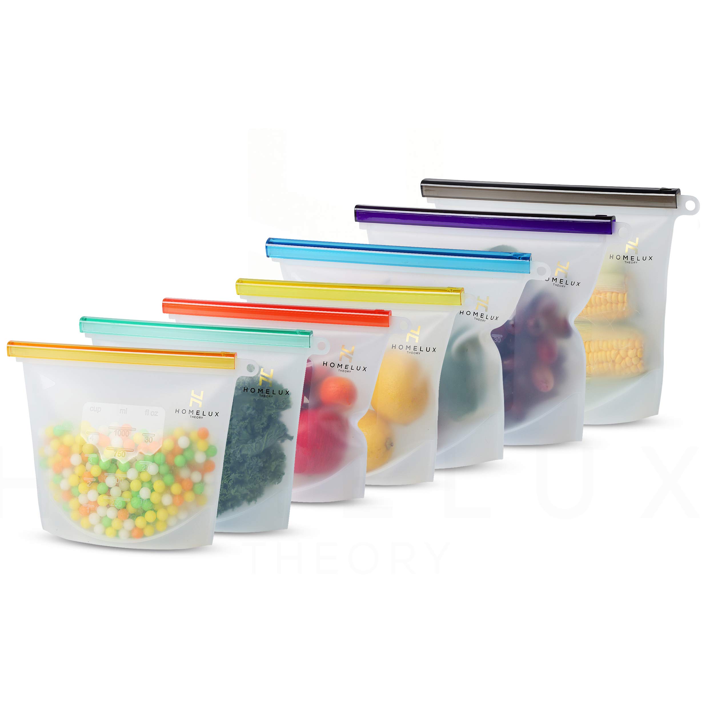 Photo 1 of HOMELUX THEORY Reusable Freezer Bags, 7Pcs Large & Medium Reusable Ziploc Bags Silicone Airtight & Leakproof, Reusable Silicone Food Storage Bags, Silicone Snack Bags For Travel & Camping (3L, 4M)
