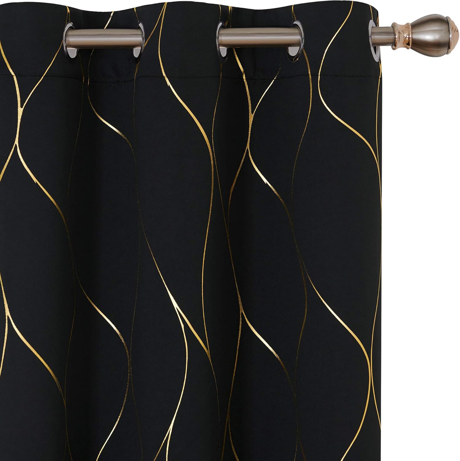 Deconovo Gold Wave Foil Printed Blackout Curtains Room