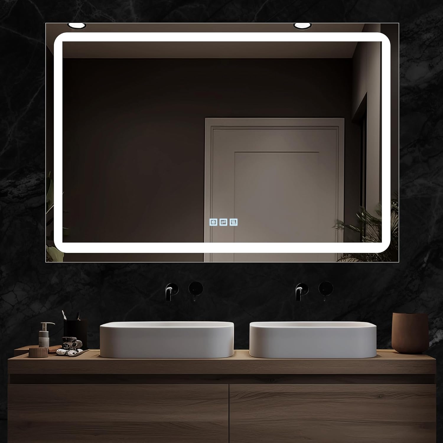 Mirrors - DURASPACE 48 x 32 inch Led Lighted Bathroom Mirror Dimmable Vanity Wall Mirror Anti-Fog Memory Mirrors for Bathroom Vanity (Vertical/Horizontal)
