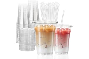 cundao 16 oz Clear Plastic Cups with Lids and Straws, 25 Sets Leak-Proof BPA Free Disposable Plastic Drinking Ice Coffee Smoothie Cups for Party Home Restaurant