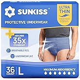 SUNKISS Ultra Thin Men's Incontinence Underwear, Large, Blue, 36 Count | Disposable Pull-Ups, Fast Absorption, Moderate Absorbency, Leak Proof, Breathable Comfort, Odor Control, Whisper-Quiet