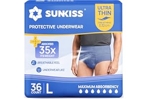SUNKISS Ultra Thin & Soft Incontinence Underwear for Men, Disposable Adult Pull Ups, Super Soft & Maximum Absorbency, Large, 