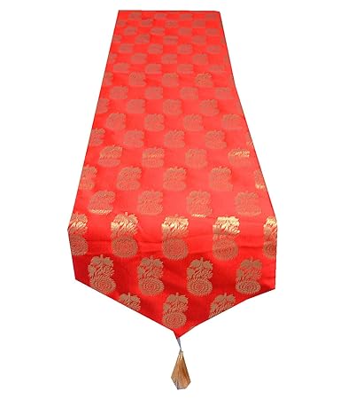 PINK PARROT Vireo-Designer Durable Dupian Silk Table Runner (Red, 13x17-inch)