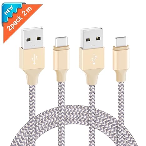 Ulinek USB C Kabel 2Pack 2m Typ C Ladekabel Nylon für Samsung Huawei LG HTC Sony