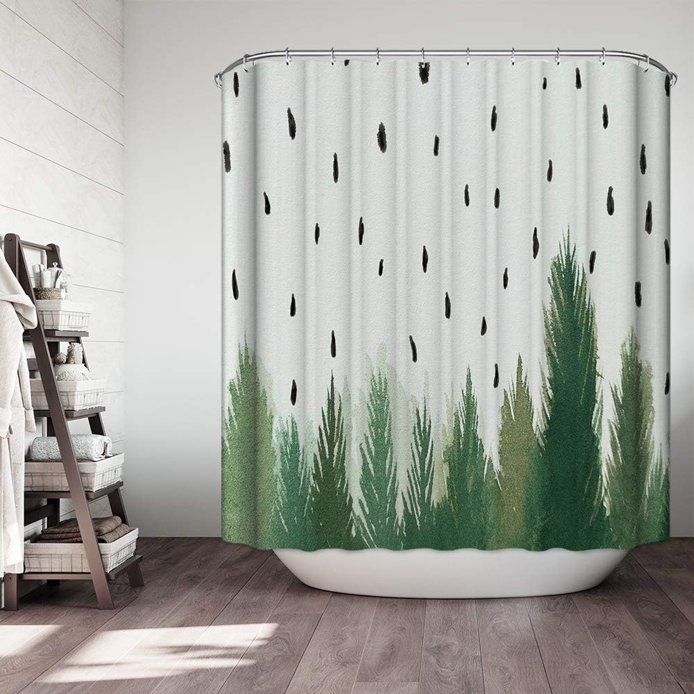Youni Sage Green Tree Forest Decor Shower Curtain Set Bathroom Accessories 72w X 72l Inches Amazon Co Uk Welcome