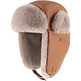 PU Leather Trapper Hat with Faux Fur Lining Warm Aviator Hat - Durable Stylish Winter Headwear for Skiing Hunting