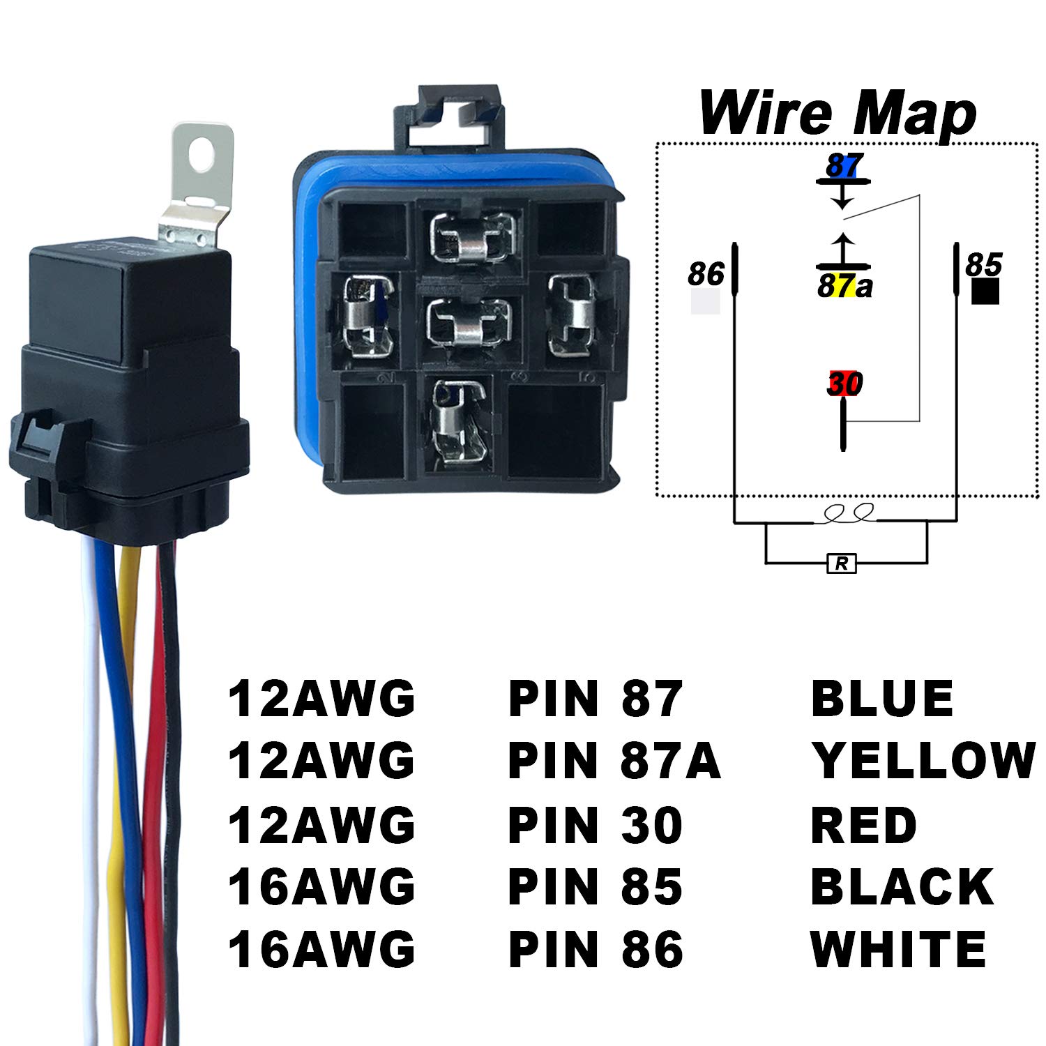 5 Pack 40/30 AMP 12 V DC Waterproof Relay and Harness - Heavy Duty 12 AWG Tinned Copper Wires, 5-PIN SPDT Bosch Style Automotive Relay: Industrial & Scientific