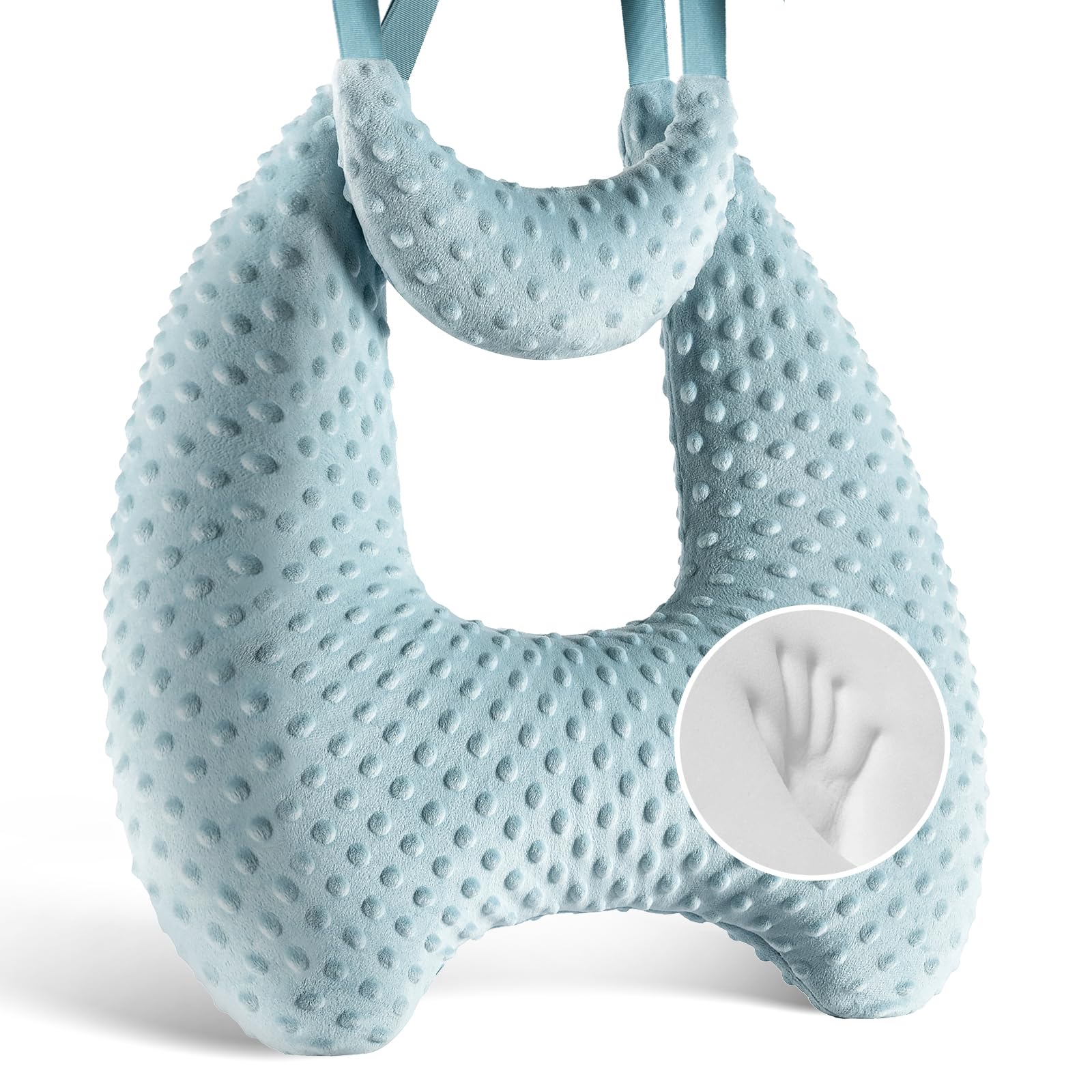 Photo 1 of Memory Foam Kids Travel Pillow, Car Pillow for Kids, H-Shape Car Pillows for Sleeping, Removable Pillowcase, Adjustable, Velvet Dots, Blue
