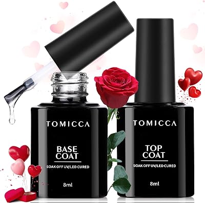 TOMICCA Gel Nail Polish Base Coat Top Coat Set 2x8ml No Wipe UV/LED