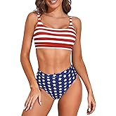 Zando 4th of July Patriotic Swimsuits for Women 2025 American Flag Bikini Red White and Blue Swimsuit Women USA Bathing Suit