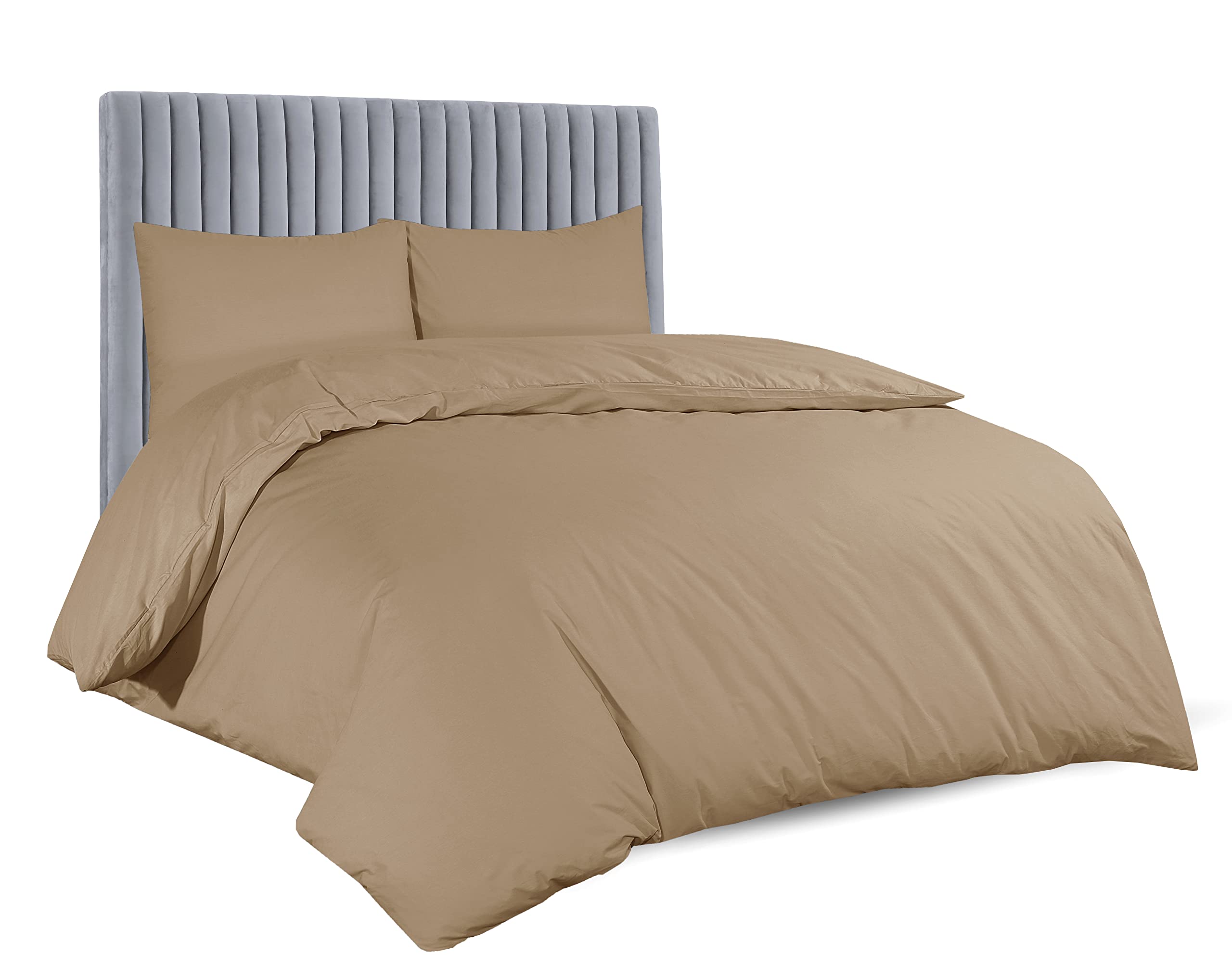 AATH COLLECTION Duvet Cover Bedding Set, Single, Double, King, Super King Size Egyptian Cotton Duvet Set with Pillow Cases. 100% Long Staple Soft Cotton Duvet Set with Easy Closure (Single, Brown)