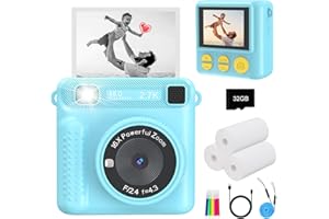 JPVERLY Instant Print Camera for Kids, Kids Cameras Ages 3-12, Digital Toy for Girls & Boys, Christmas and Birthday Gift, Portable HD Video Recorder with 32GB SD Card (Blue)