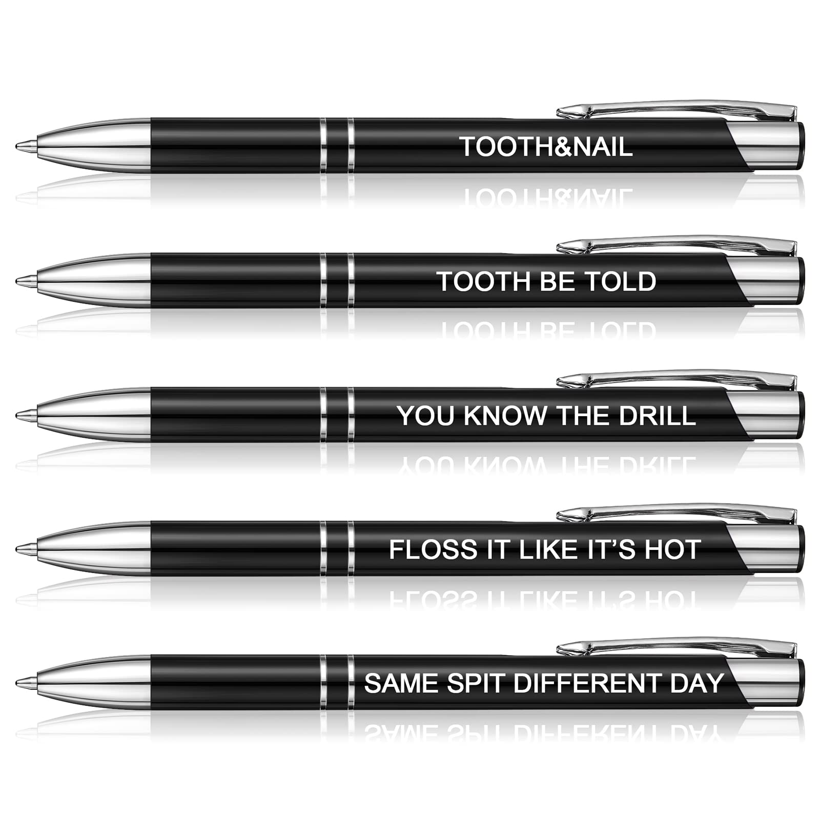 Nezyo 5 Pcs Funny Pen Set For Colleagues Inspirational Pens Stationery with Slogans Ballpoint Pens Retractable Black Ink Motivational Pens for Teacher Nurse Dentist (Dentist Style)