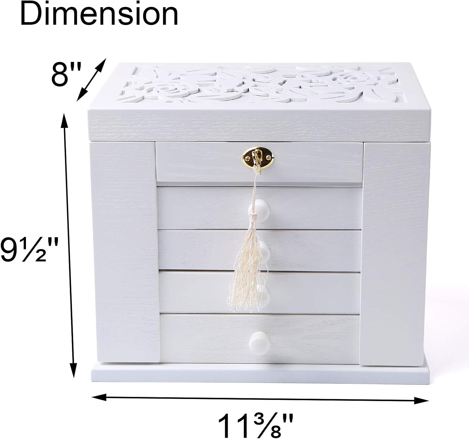 Changsuo Jewelry Box Organizer with Lock for Women Lockable Large Dresser Top Wooden Jewelry Storage Box (White): Home Improvement