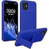 kwmobile Case Compatible with Apple iPhone 11 - Case with Hand Strap and Stand Soft TPU Silicone Coating - Baltic Blue