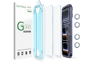 amFilm OneTouch Screen Protector for iPhone 17 Pro Max 6.9'' + Camera Lens Protector | Auto-Alignment install | Bubble Free | 9H+ Military-Grade Tempered Glass | FHD Clarity | Case Friendly | 2+4 Pack
