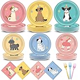 200Pcs Pet Dog Birthday Party Supplies Vintage Puppy Themed Paper Plates Napkins Disposable Retro Puppy Face Party Tableware Pet Dinnerware Decoration Set for Kids Birthday Baby Shower Table Decor